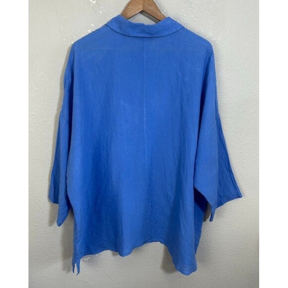 Sauths Cathy Linen Blouse XL XXL Blue Button Up Boxy Lagenlook Collar - Picture 3 of 7